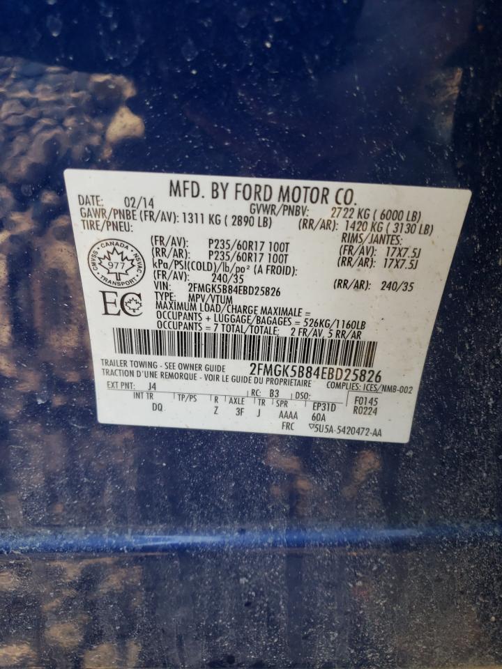 2014 Ford Flex Se VIN: 2FMGK5B84EBD25826 Lot: 48946255