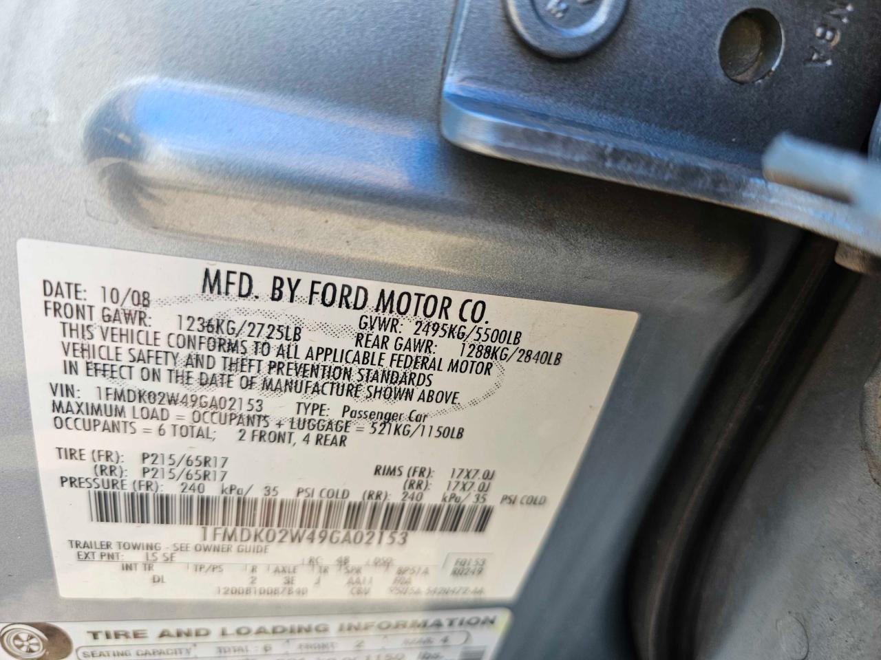 2009 Ford Taurus X S VIN: 1FMDK02W49GA021 Lot: 47973035