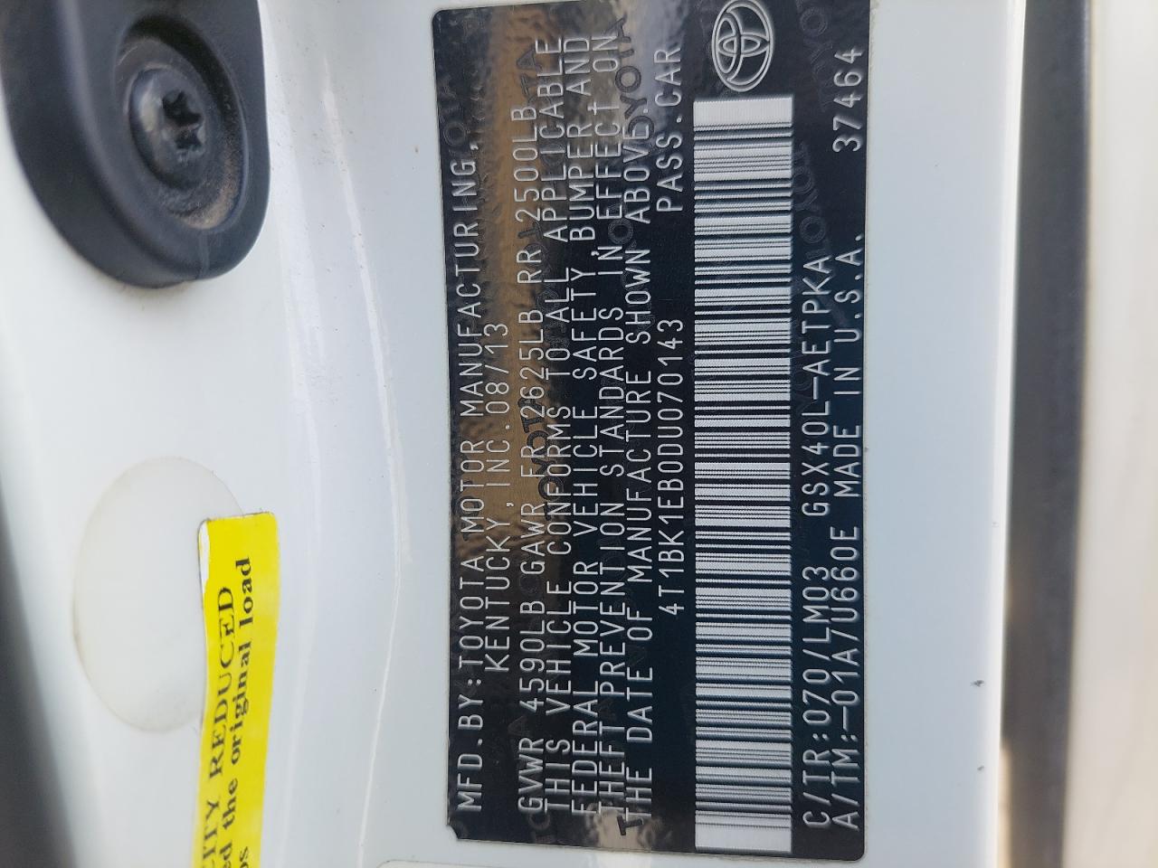 4T1BK1EB0DU070143 - 2013 Toyota AVALON - #47706845