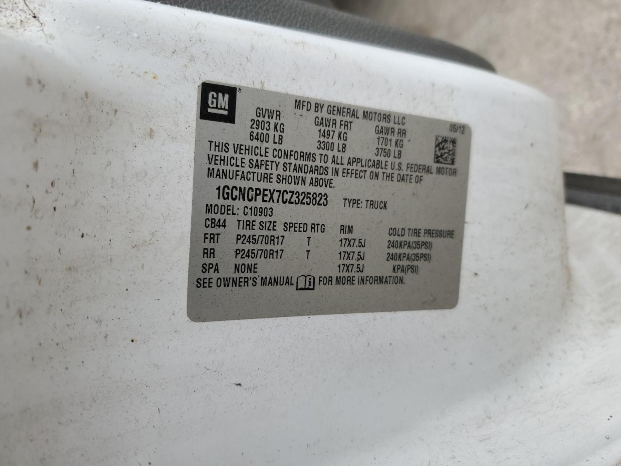 2012 Chevrolet Silverado C1500 VIN: 1GCNCPEX7CZ325823 Lot: 50896105