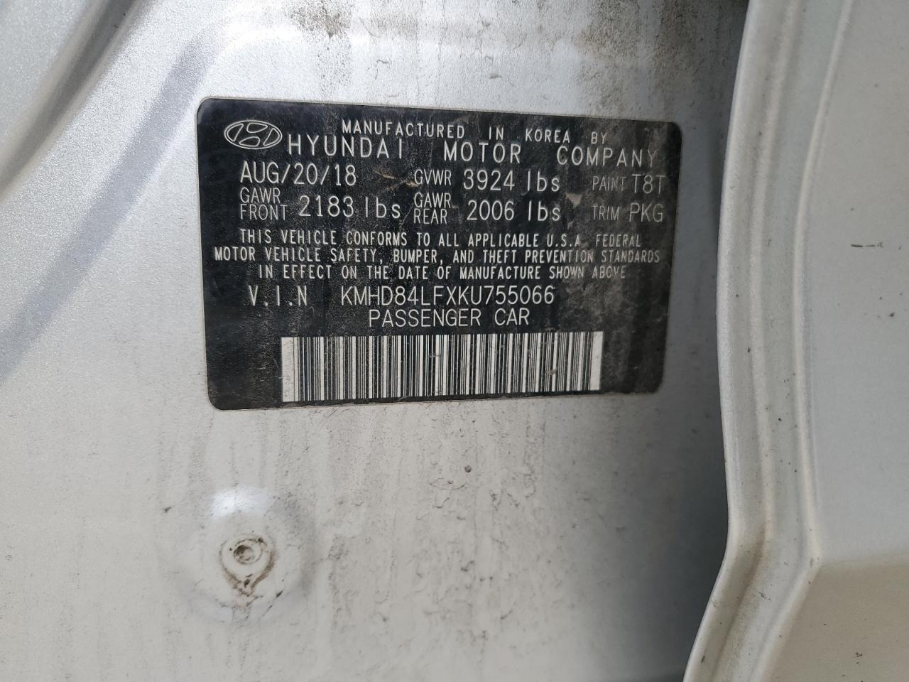 2019 Hyundai Elantra Sel VIN: KMHD84LFXKU755066 Lot: 50949165