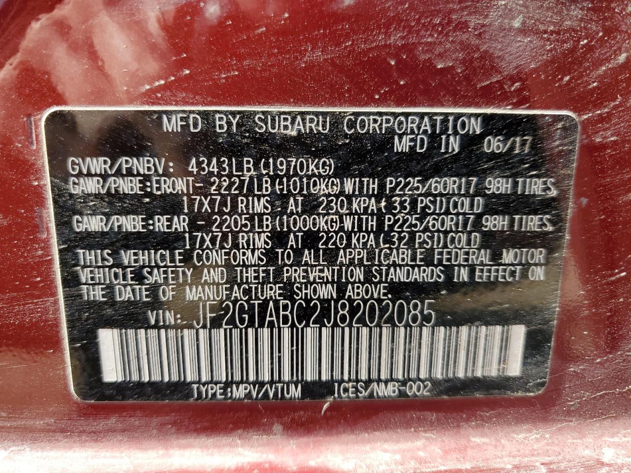 2018 Subaru Crosstrek Premium VIN: JF2GTABC2J8202085 Lot: 59665535