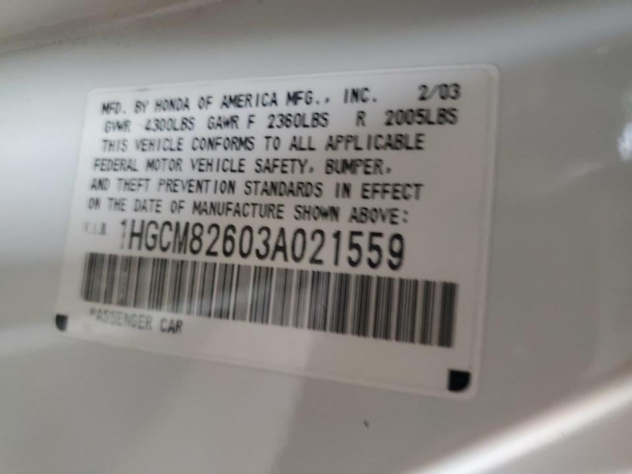 2003 Honda Accord Ex VIN: 1HGCM82603A021559 Lot: 46545805