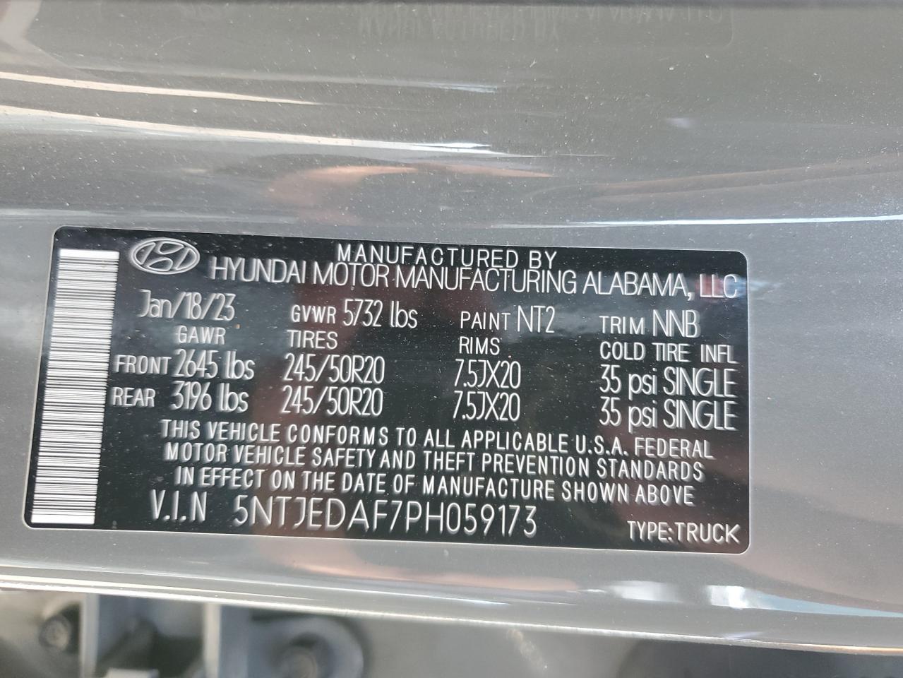 2023 Hyundai Santa Cruz Limited VIN: 5NTJEDAF7PH059173 Lot: 47964555