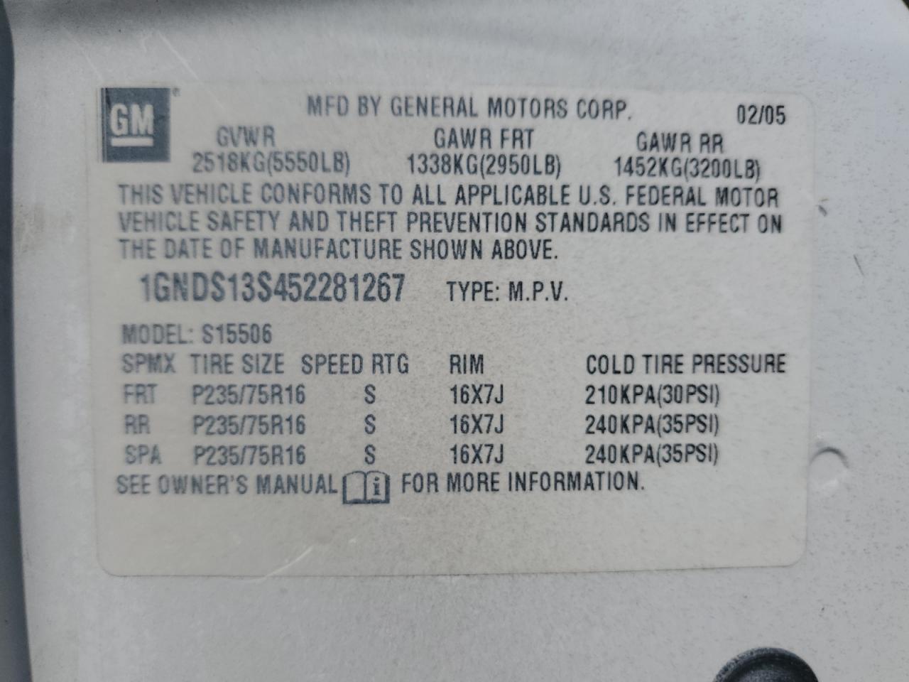 2005 Chevrolet Trailblazer Ls VIN: 1GNDS13S452281267 Lot: 50354165