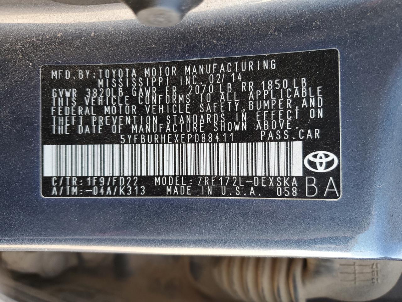2014 Toyota Corolla L VIN: 5YFBURHEXEP088411 Lot: 49619155