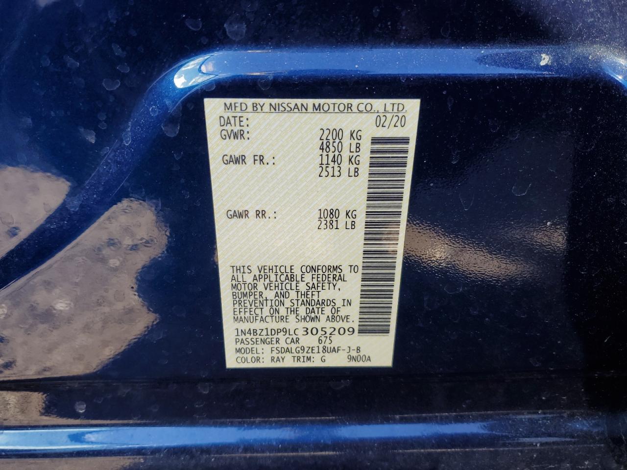 2020 Nissan Leaf Sl Plus VIN: 1N4BZ1DP9LC305209 Lot: 49403335