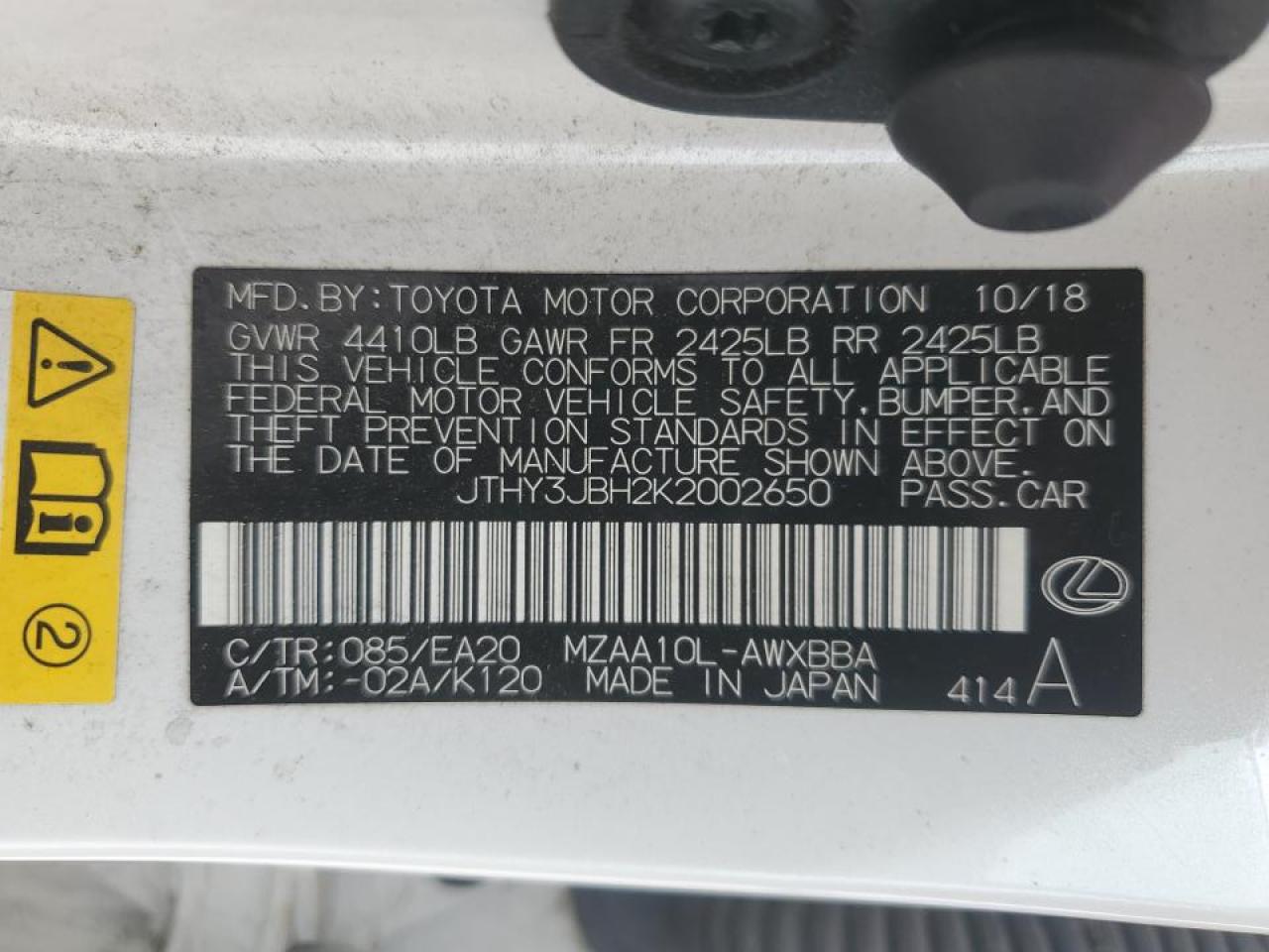 2019 Lexus Ux 200 VIN: JTHY3JBH2K2002650 Lot: 47837255