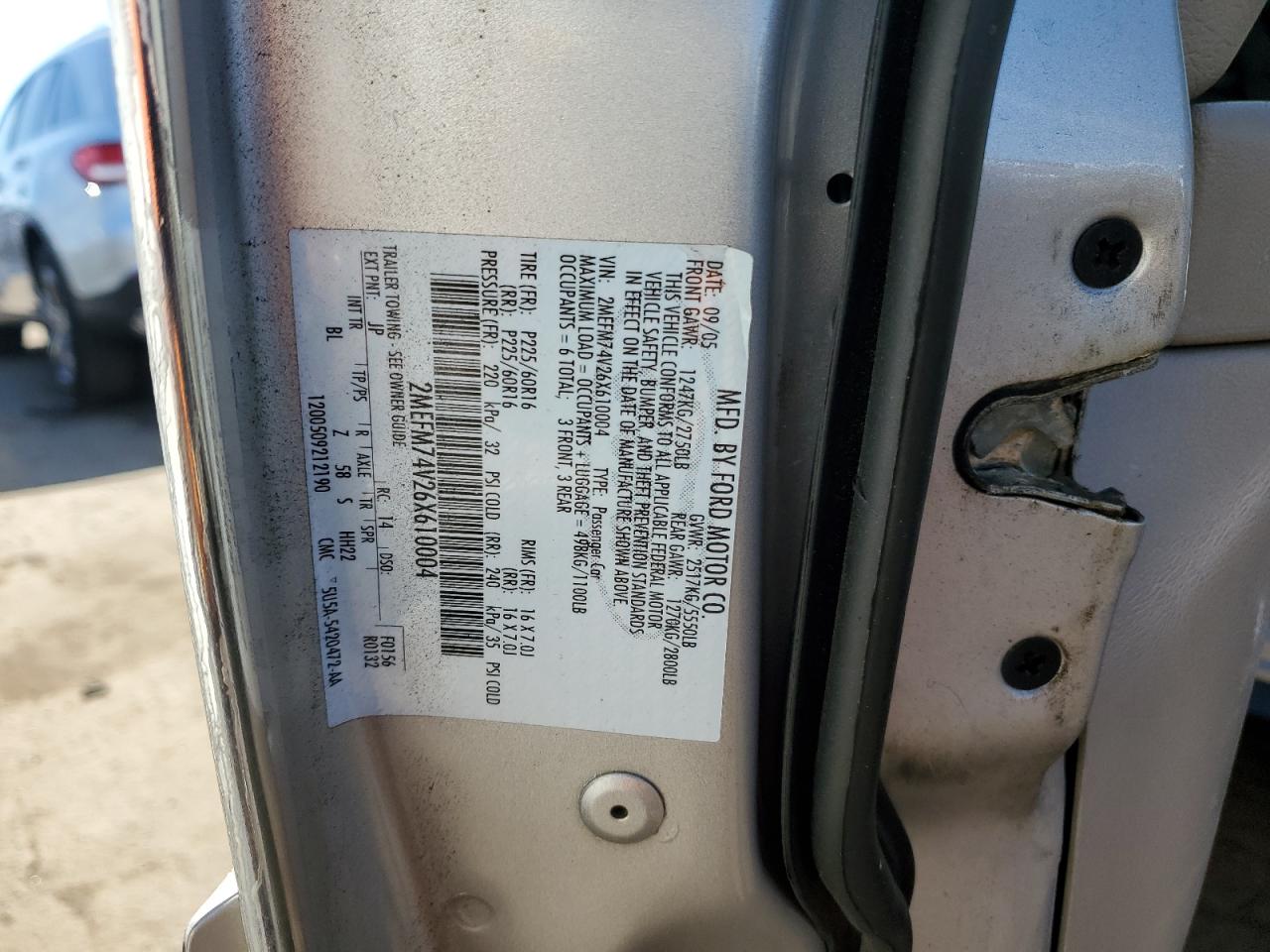 2006 Mercury Grand Marquis Gs VIN: 2MEFM74V26X610004 Lot: 49827555