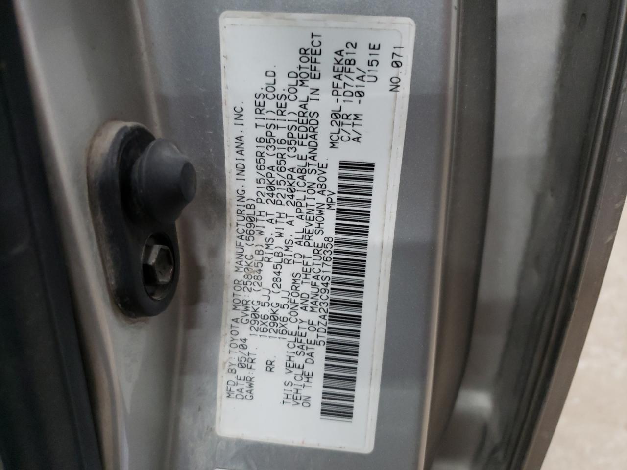 2004 Toyota Sienna Ce VIN: 5TDZA23C94S176358 Lot: 49904845