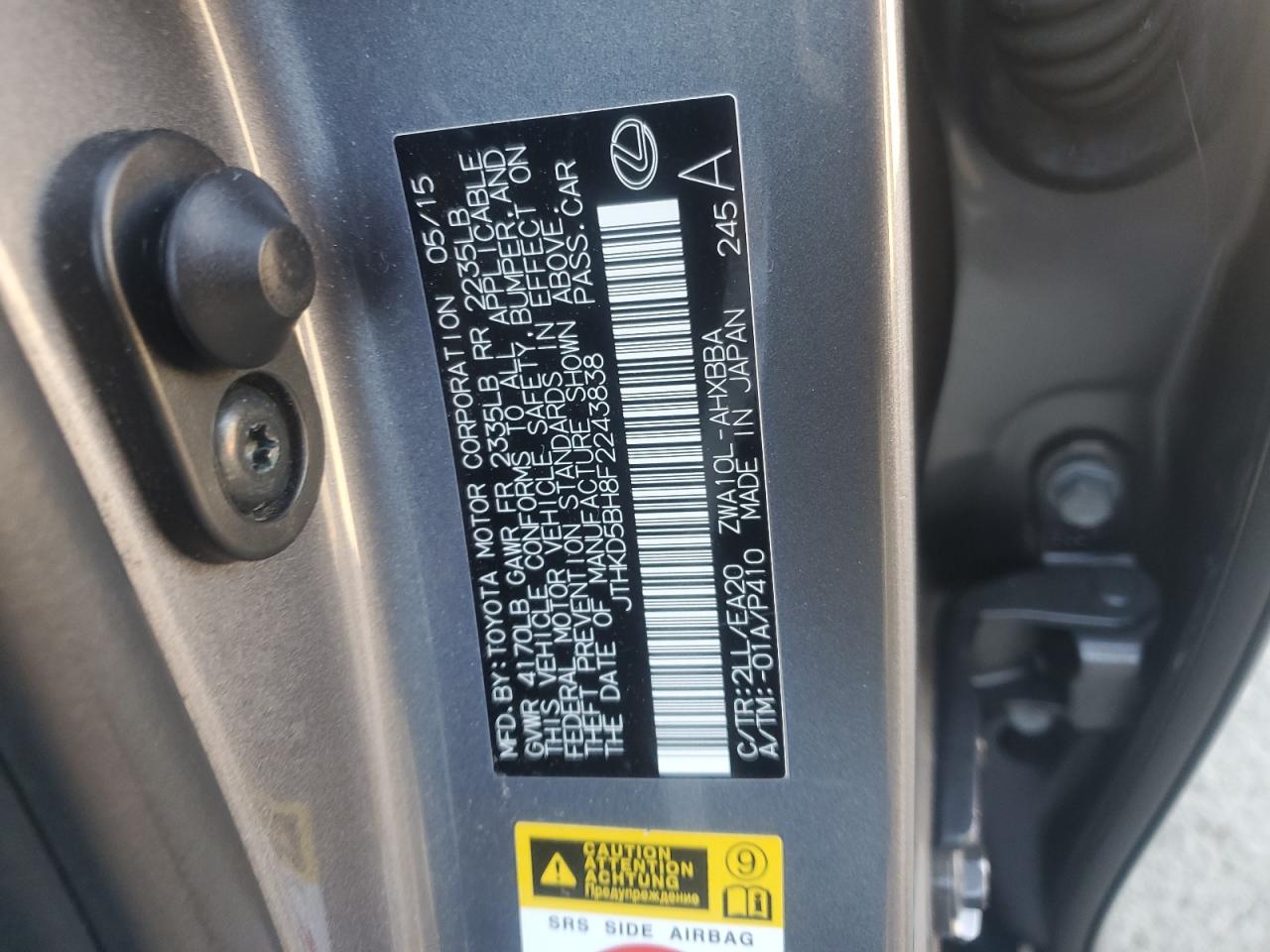 2015 Lexus Ct 200 VIN: JTHKD5BH8F2243838 Lot: 49727745
