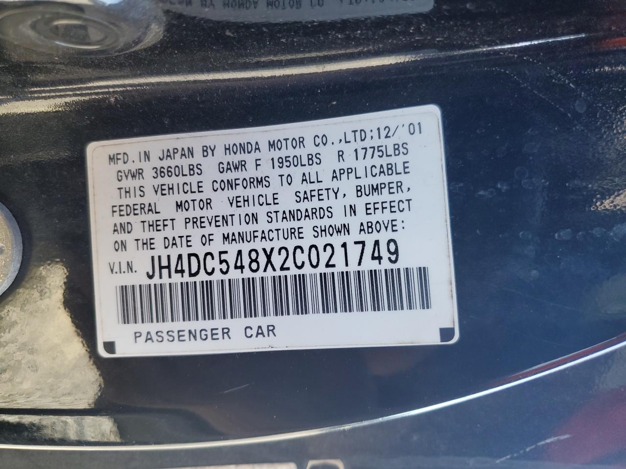 2002 Acura Rsx VIN: JH4DC548X2C021749 Lot: 49631715