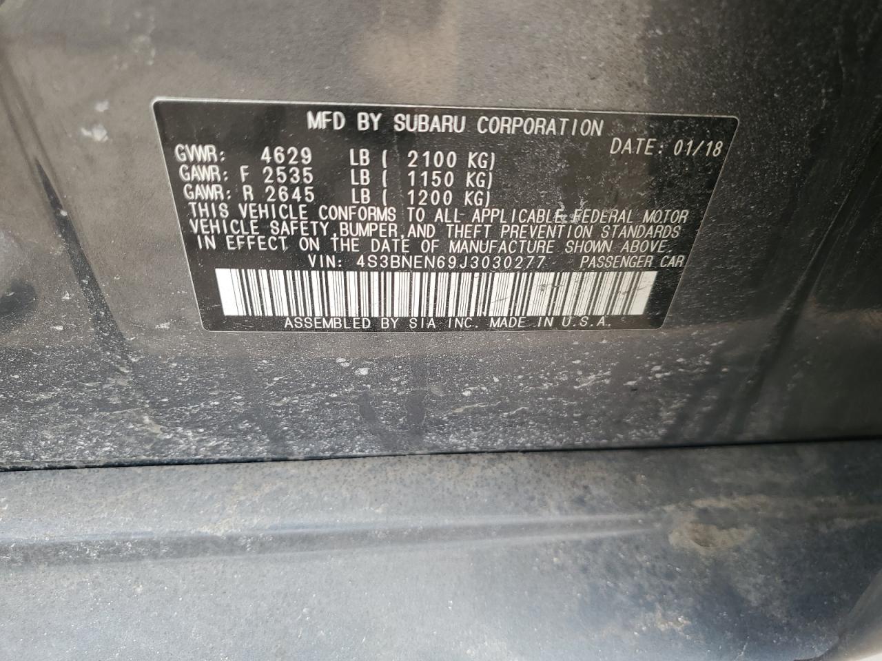 2018 Subaru Legacy 3.6R Limited VIN: 4S3BNEN69J3030277 Lot: 49582135