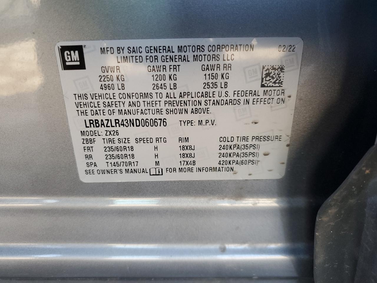 2022 Buick Envision Preferred VIN: LRBAZLR43ND060676 Lot: 49472945