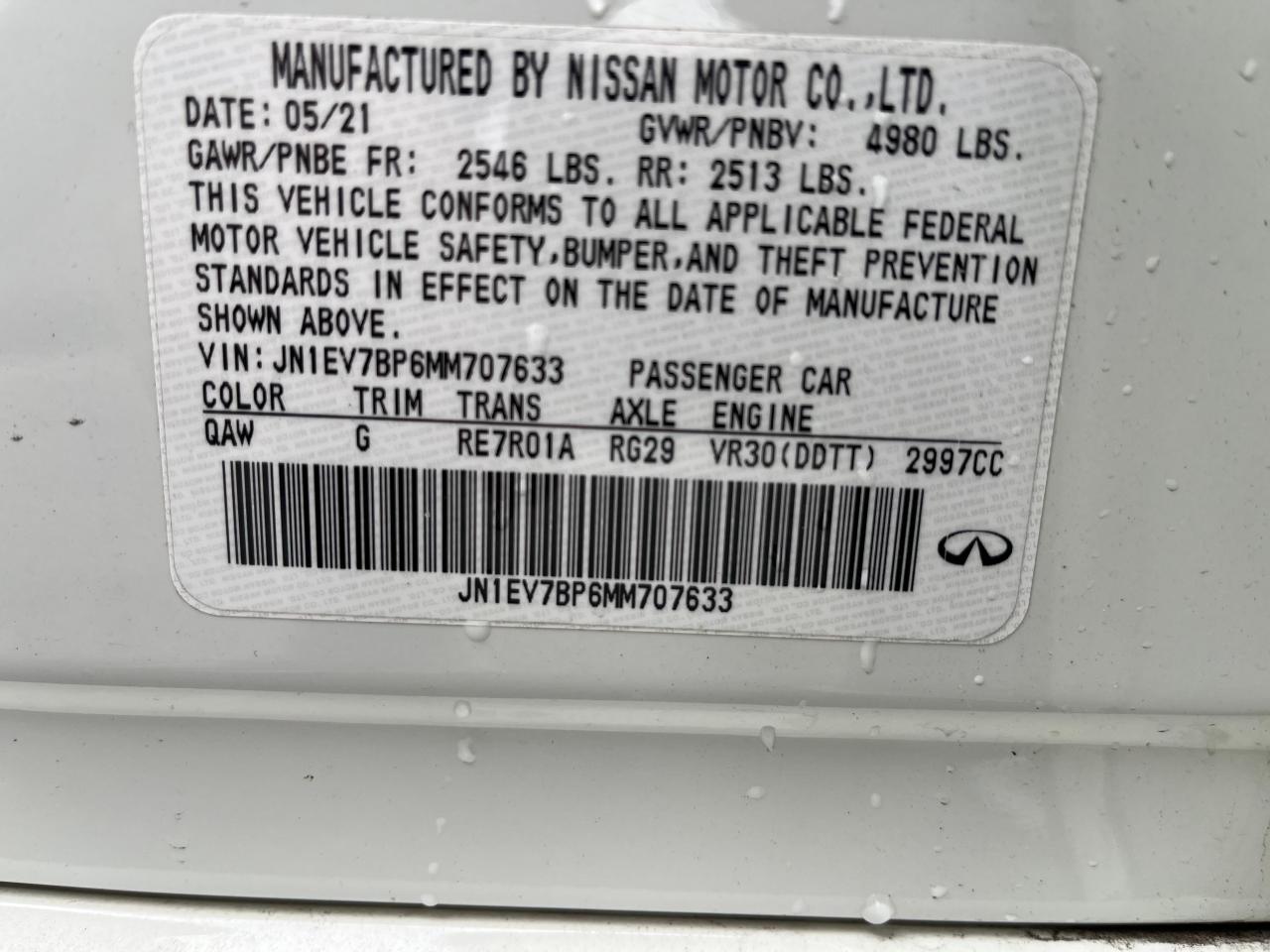 2021 Infiniti Q50 Luxe VIN: JN1EV7BP6MM70763 Lot: 49190555