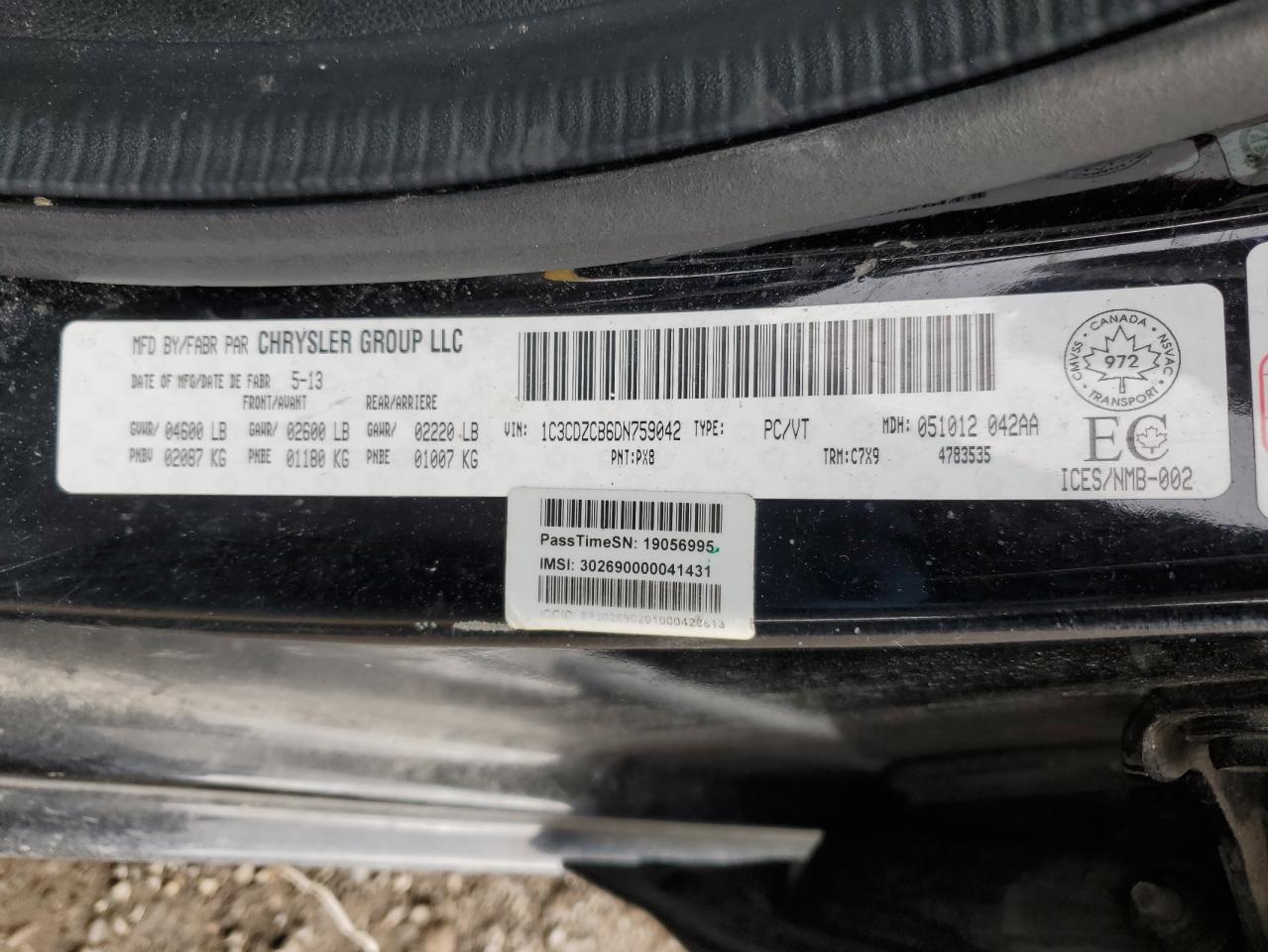 2013 Dodge Avenger Sxt VIN: 1C3CDZCB6DN759042 Lot: 50075785