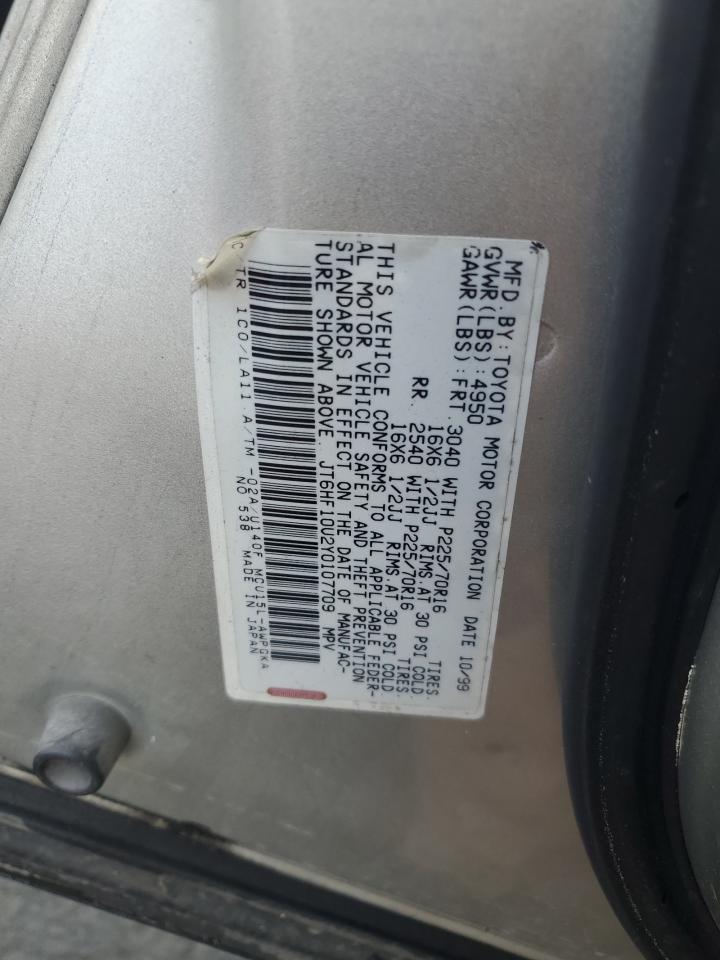 2000 Lexus Rx 300 VIN: JT6HF10U2Y0107709 Lot: 49325215