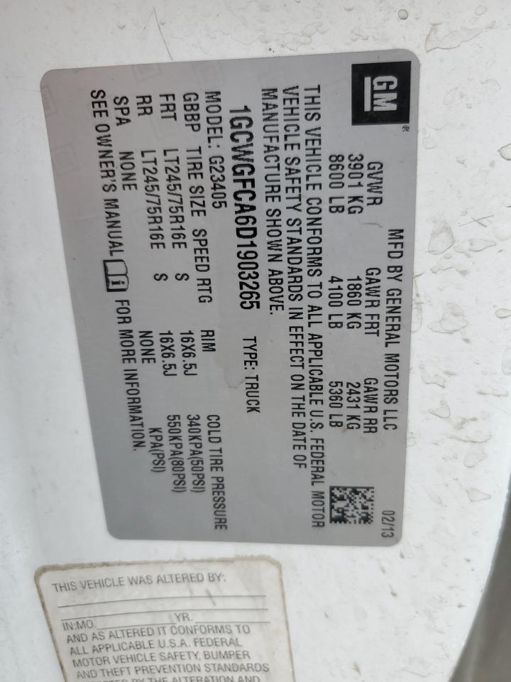 2013 Chevrolet Express G2500 VIN: 1GCWGFCA6D1903265 Lot: 50920515