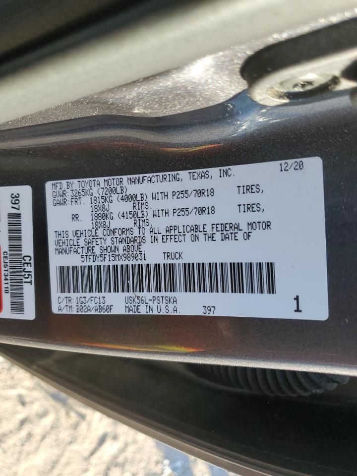 2021 Toyota Tundra Crewmax Sr5 VIN: 5TFDY5F15MX989031 Lot: 49164895