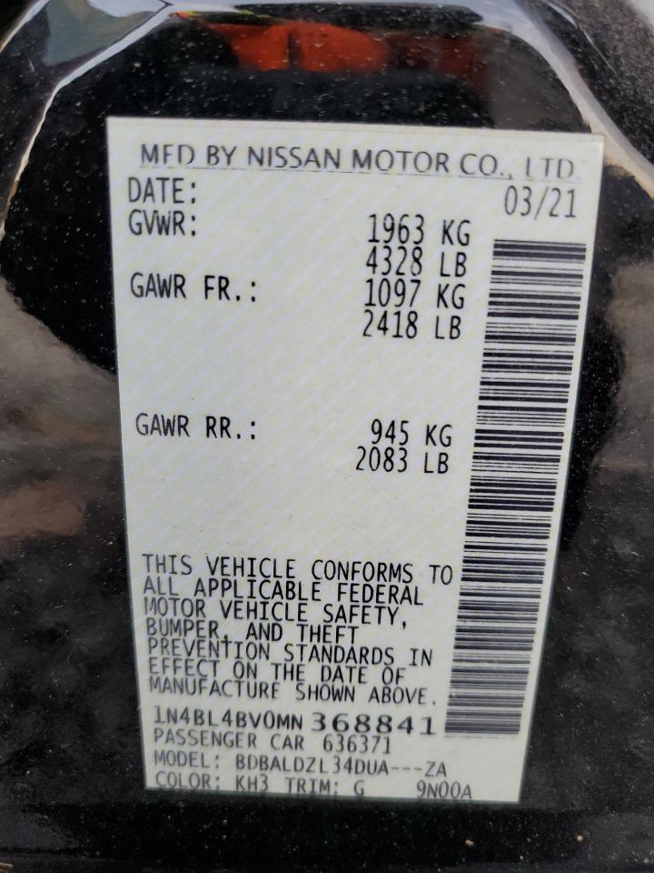 2021 Nissan Altima S VIN: 1N4BL4BV0MN368841 Lot: 65586755