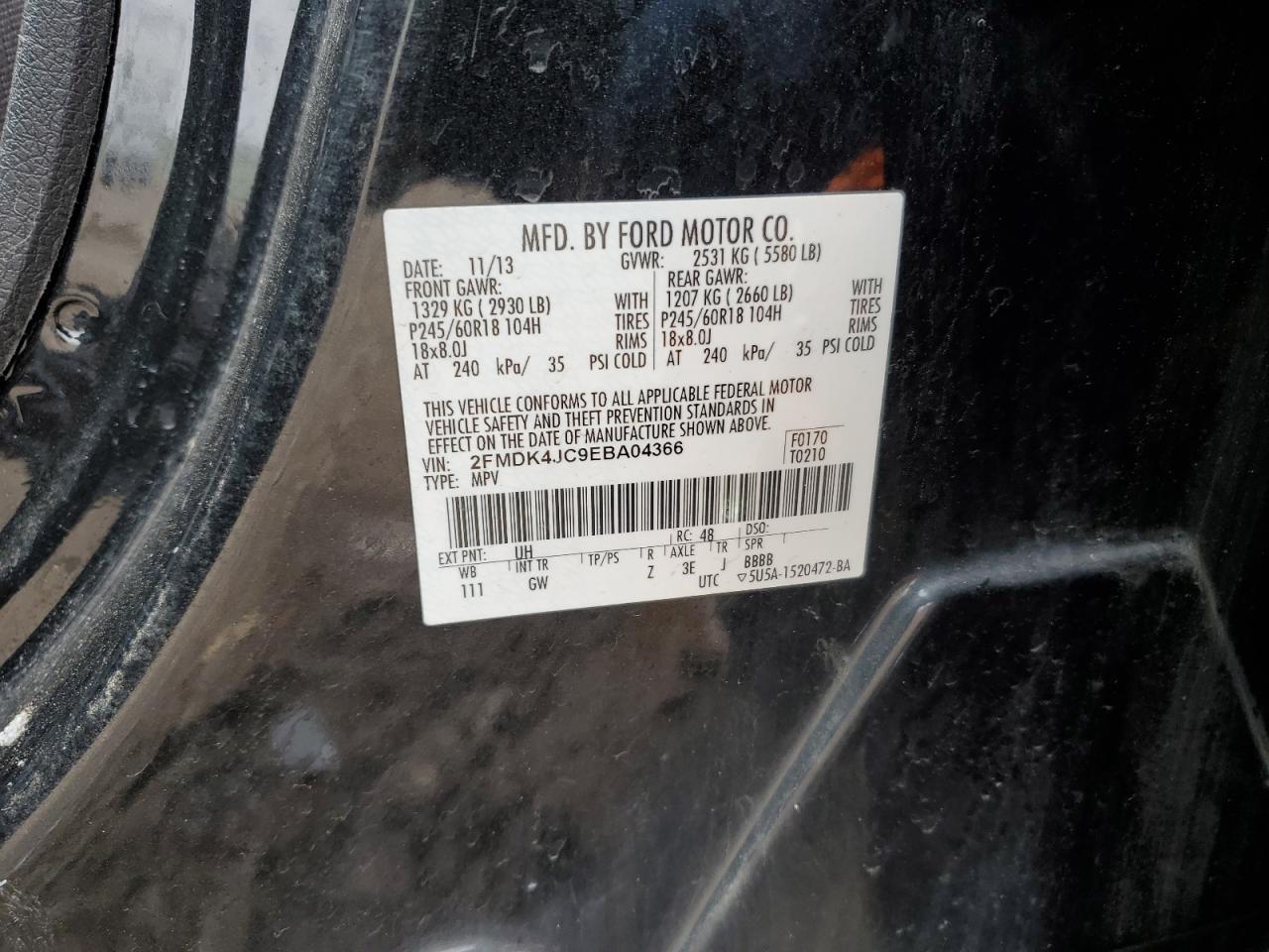 2014 Ford Edge Sel VIN: 2FMDK4JC9EBA04366 Lot: 48028155