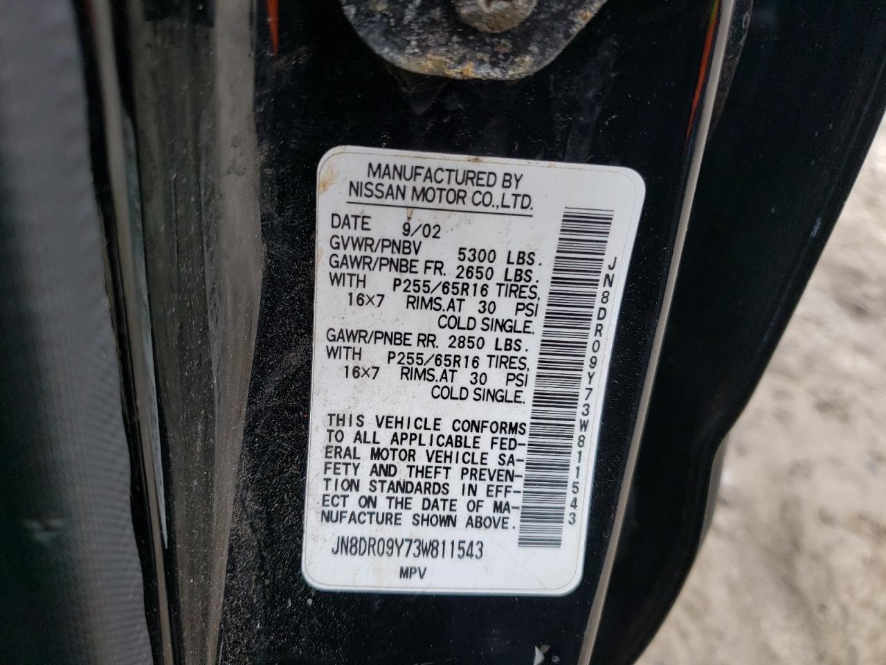 2003 Nissan Pathfinder Le VIN: JN8DR09Y73W811543 Lot: 51172625