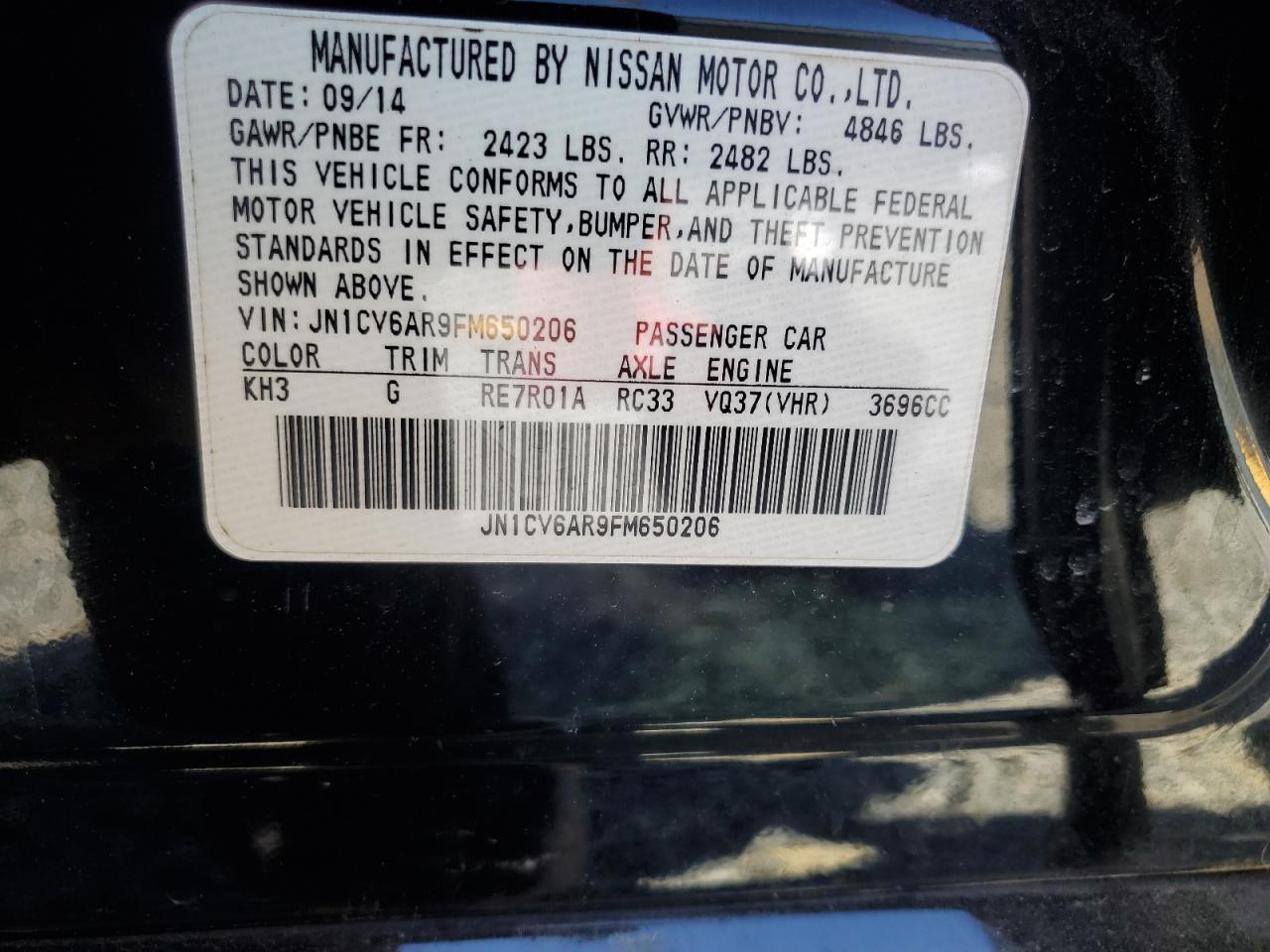 2015 Infiniti Q40 VIN: JN1CV6AR9FM650206 Lot: 48629475