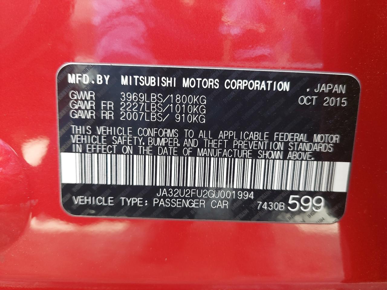 JA32U2FU2GU001994 - 2016 Mitsubishi Lancer - #47161005