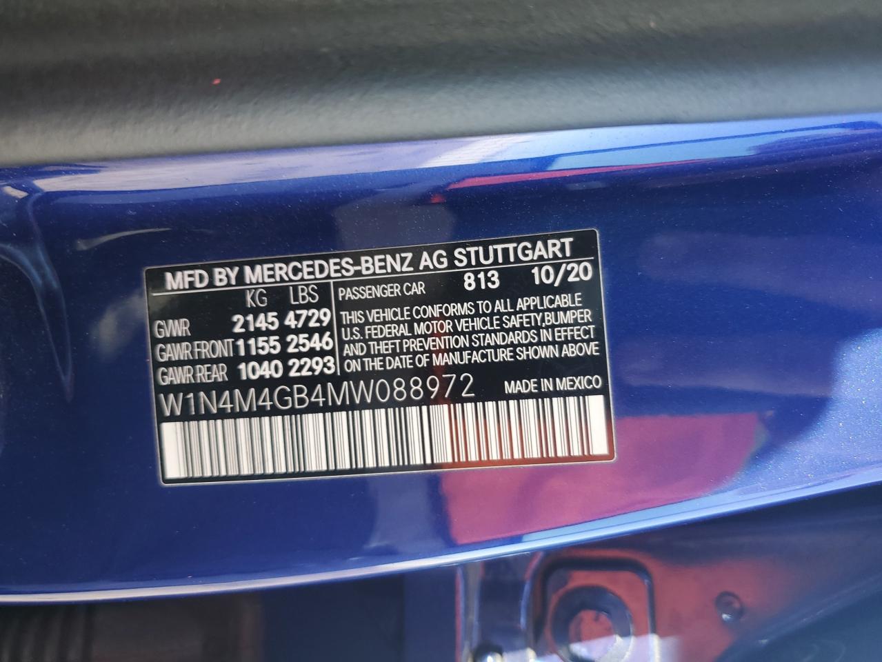 2021 Mercedes-Benz Glb 250 VIN: W1N4M4GB4MW088972 Lot: 49462725