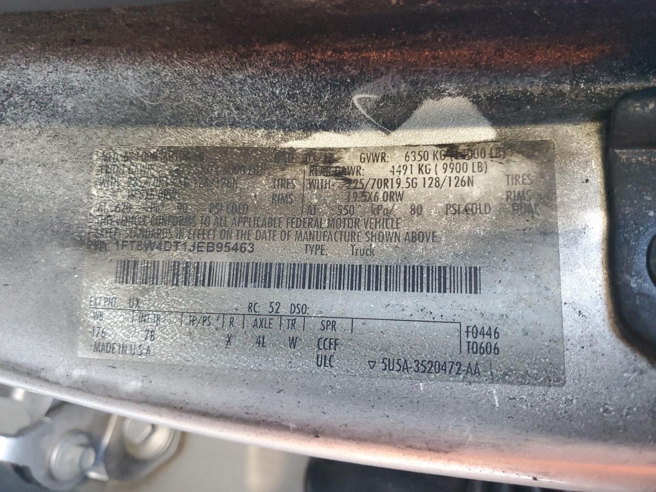 2018 Ford F450 Super Duty VIN: 1FT8W4DT1JEB95463 Lot: 48414235