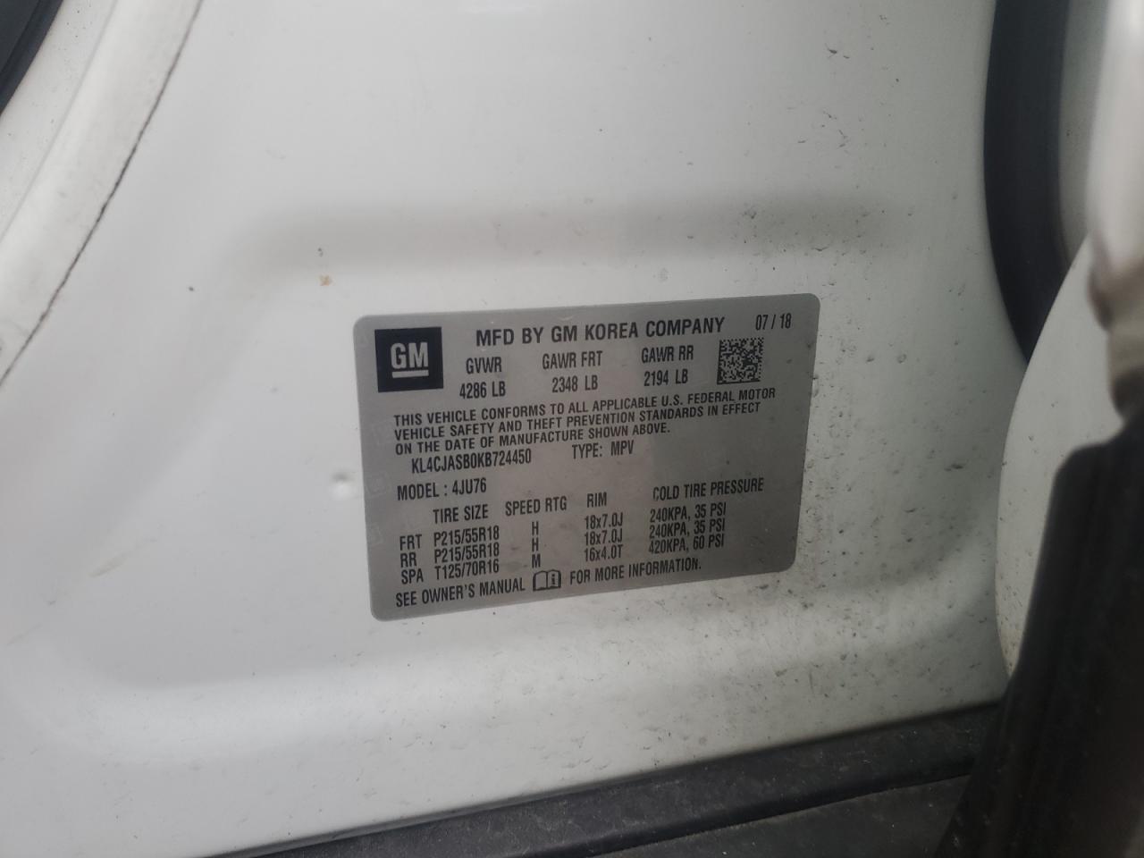 2019 Buick Encore Preferred VIN: KL4CJASB0KB724450 Lot: 49590915
