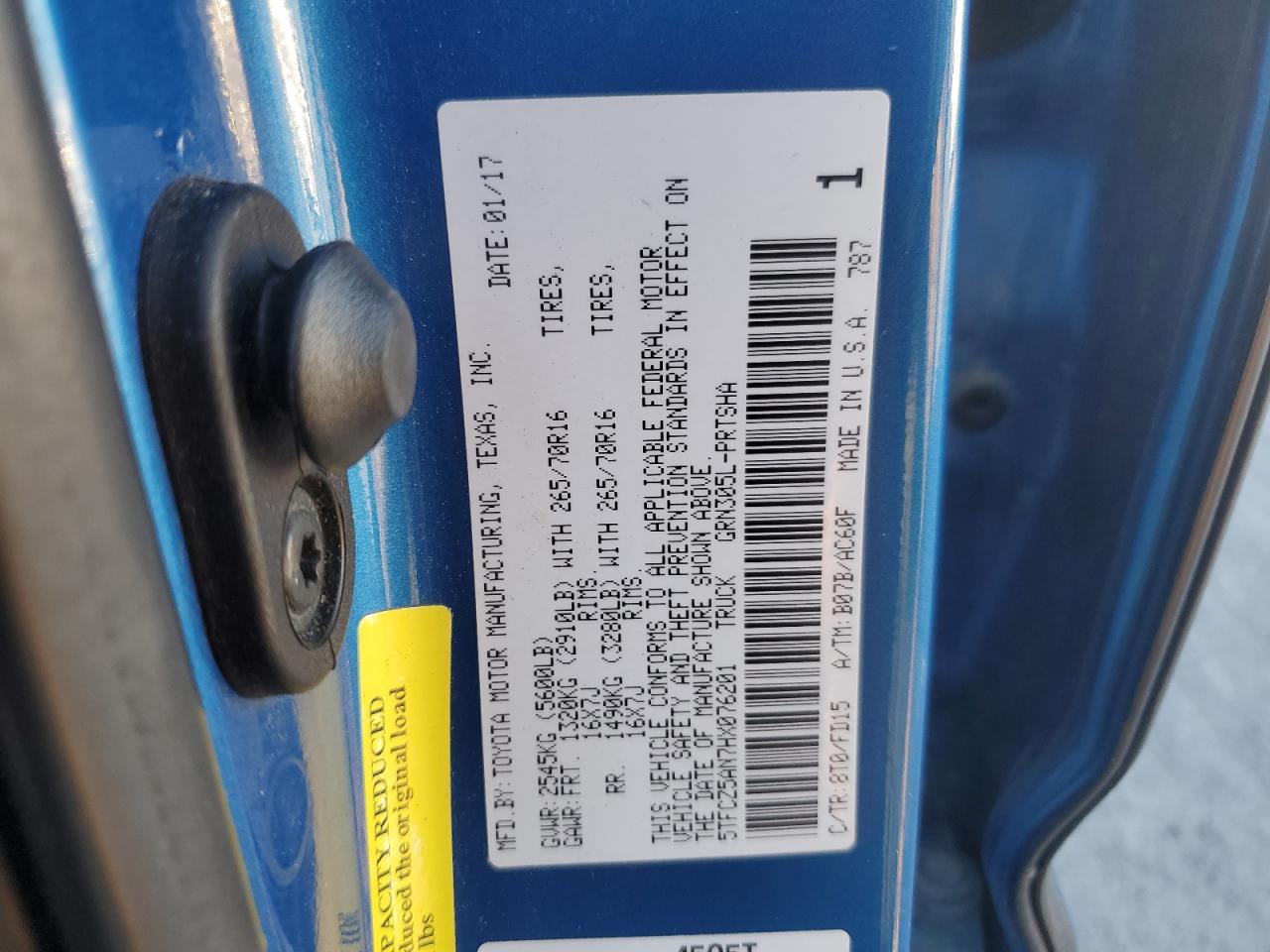 2017 Toyota Tacoma Double Cab VIN: 5TFCZ5AN7HX076201 Lot: 58536855