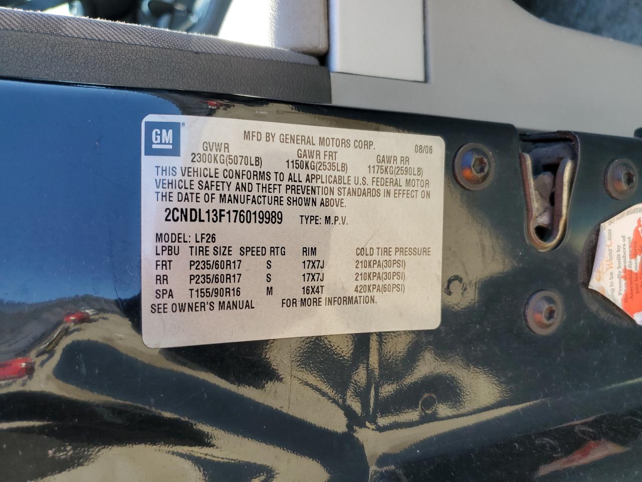 2007 Chevrolet Equinox Ls VIN: 2CNDL13F176019989 Lot: 48655965