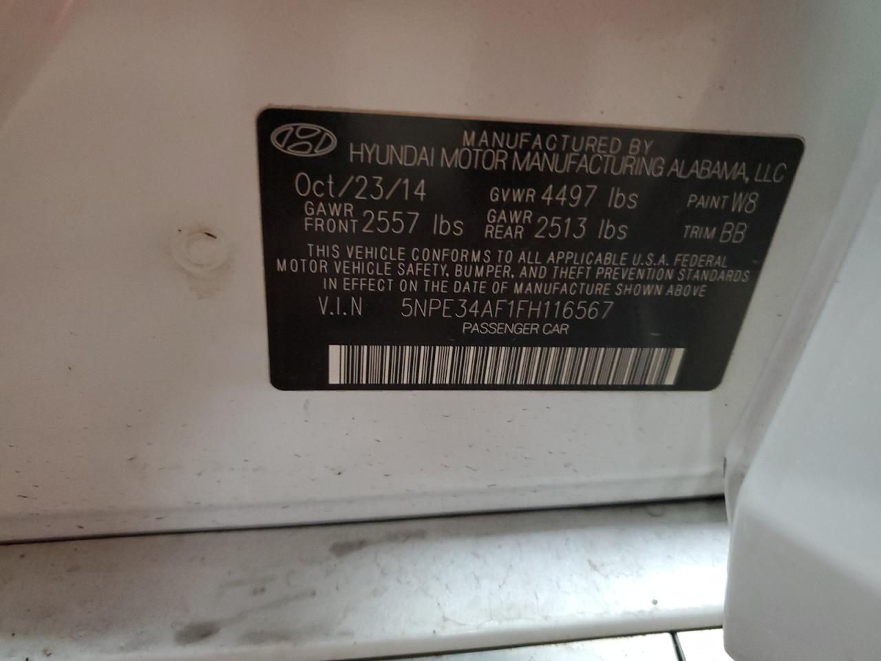 2015 Hyundai Sonata Sport VIN: 5NPE34AF1FH116567 Lot: 49962425