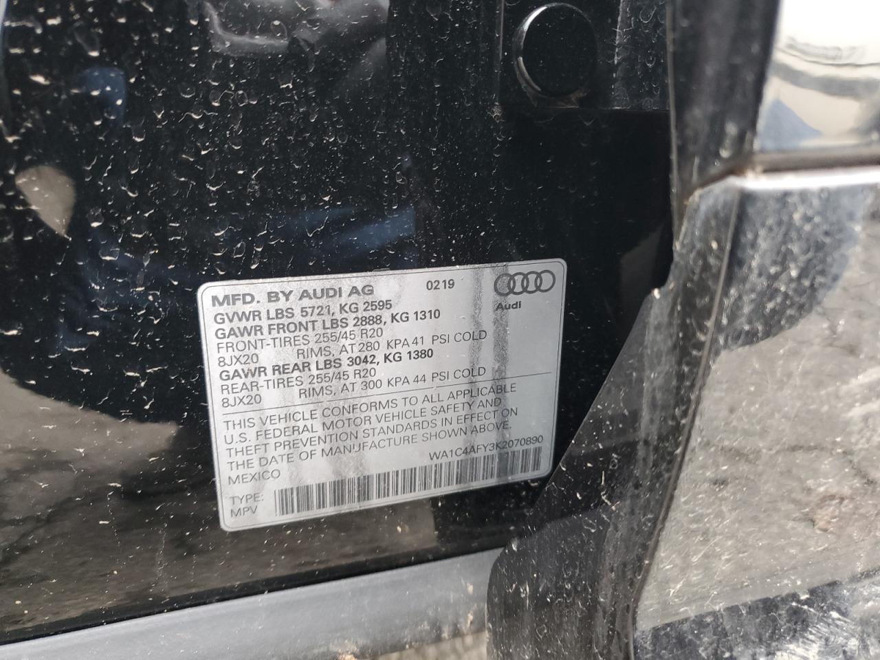 2019 Audi Sq5 Prestige VIN: WA1C4AFY3K2070890 Lot: 49706185