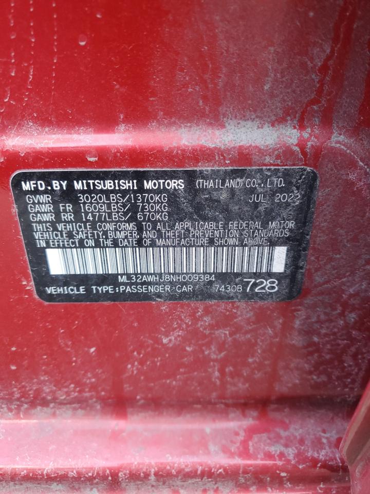 2022 Mitsubishi Mirage Se VIN: ML32AWHJ8NH009384 Lot: 48664685