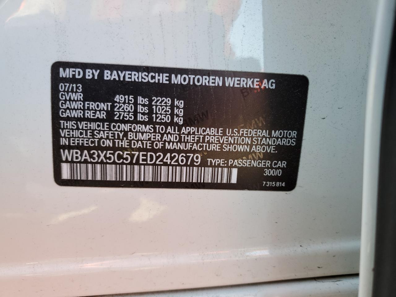 2014 BMW 328 Xigt VIN: WBA3X5C57ED242679 Lot: 48598665