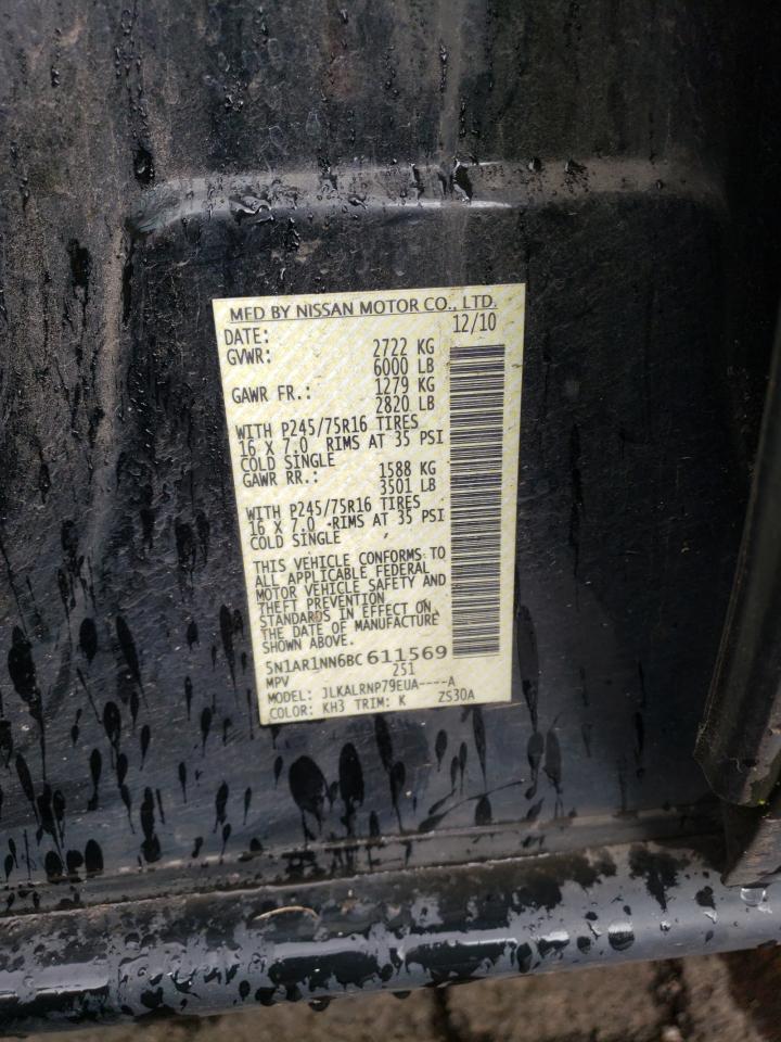 2011 Nissan Pathfinder S VIN: 5N1AR1NN6BC611569 Lot: 51183815
