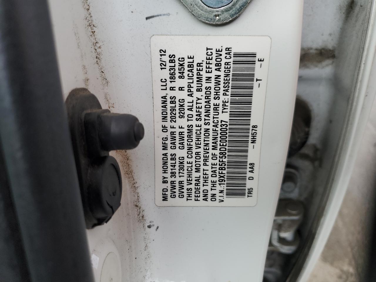 2013 Honda Civic Natural Gas VIN: 19XFB5F58DE000037 Lot: 48893605