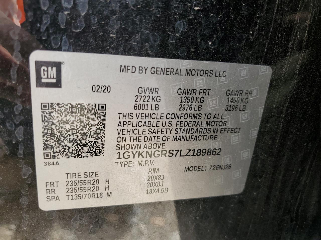 2020 Cadillac Xt5 Sport VIN: 1GYKNGRS7LZ189862 Lot: 48987525