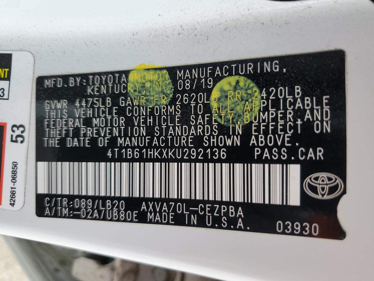 2019 Toyota Camry Xse VIN: 4T1B61HKXKU292136 Lot: 49909515