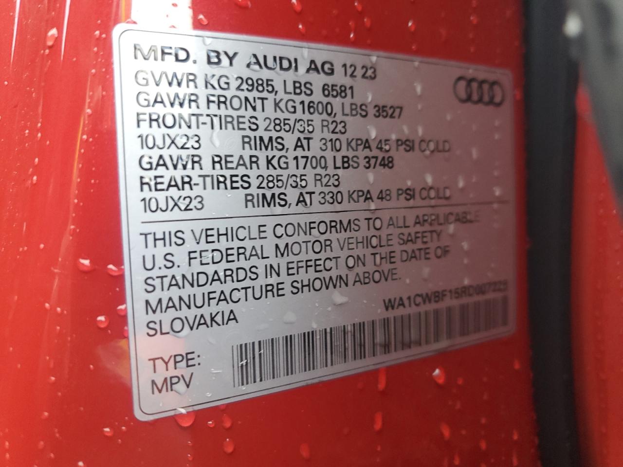 2024 Audi Sq8 Prestige VIN: WA1CWBF15RD007226 Lot: 60749965