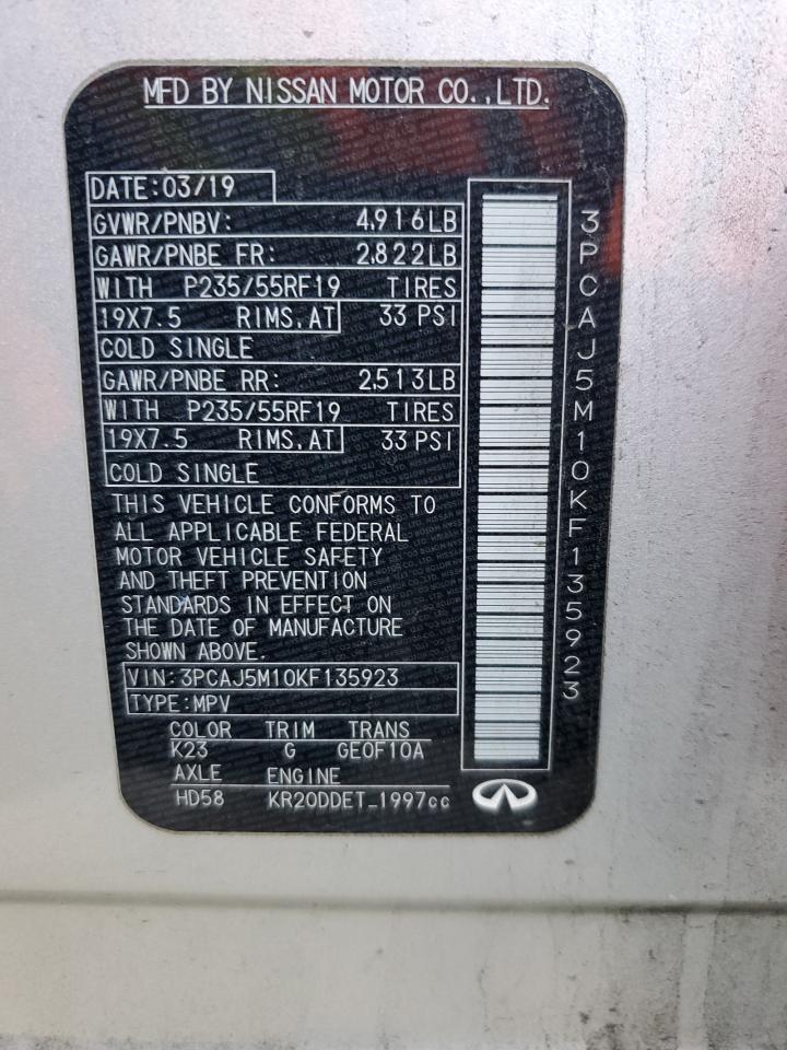 2019 Infiniti Qx50 Essential VIN: 3PCAJ5M10KF135923 Lot: 80166675