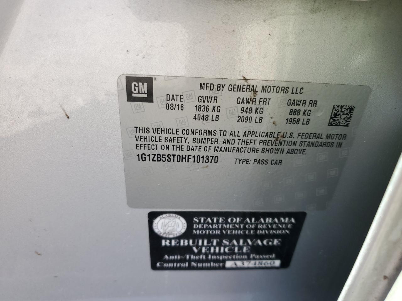 2017 Chevrolet Malibu Ls VIN: 1G1ZB5ST0HF101370 Lot: 57080425