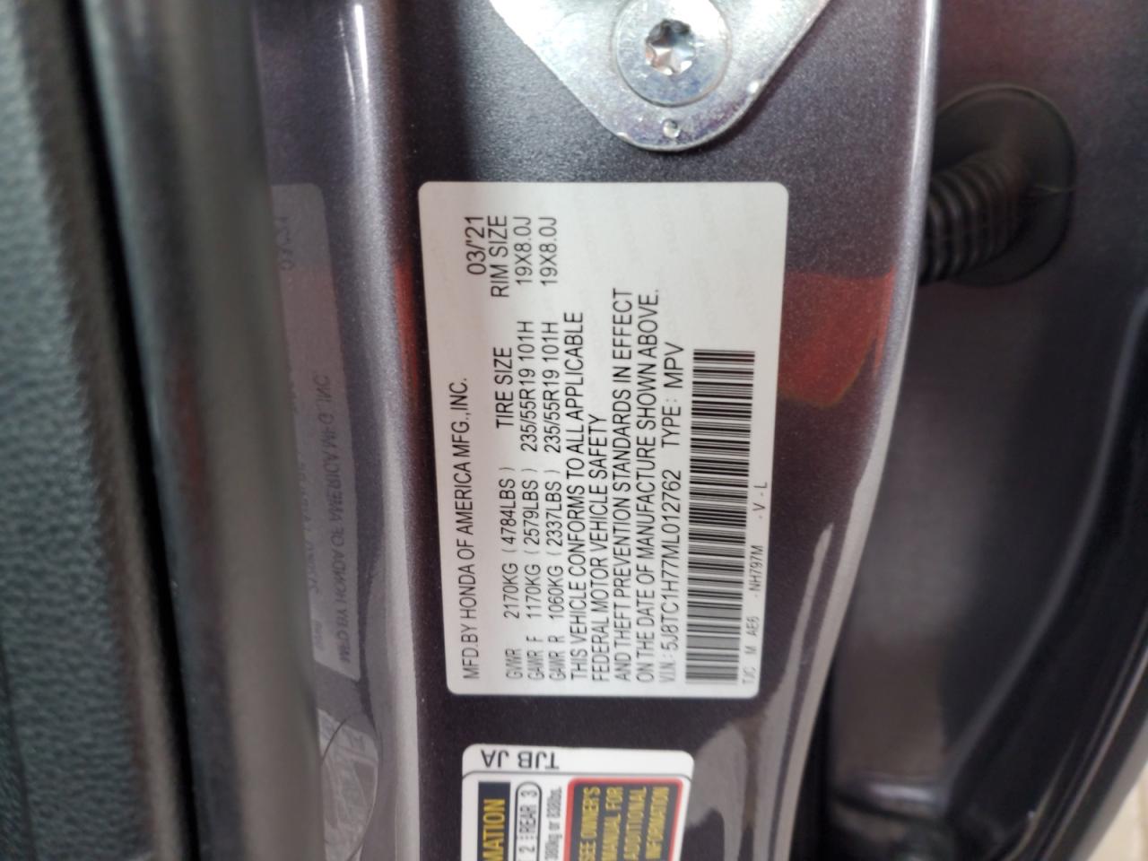 2021 Acura Rdx Advance VIN: 5J8TC1H77ML012762 Lot: 51253765