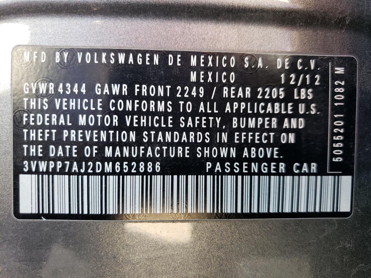 2013 Volkswagen Jetta S VIN: 3VWPP7AJ2DM652886 Lot: 47441515