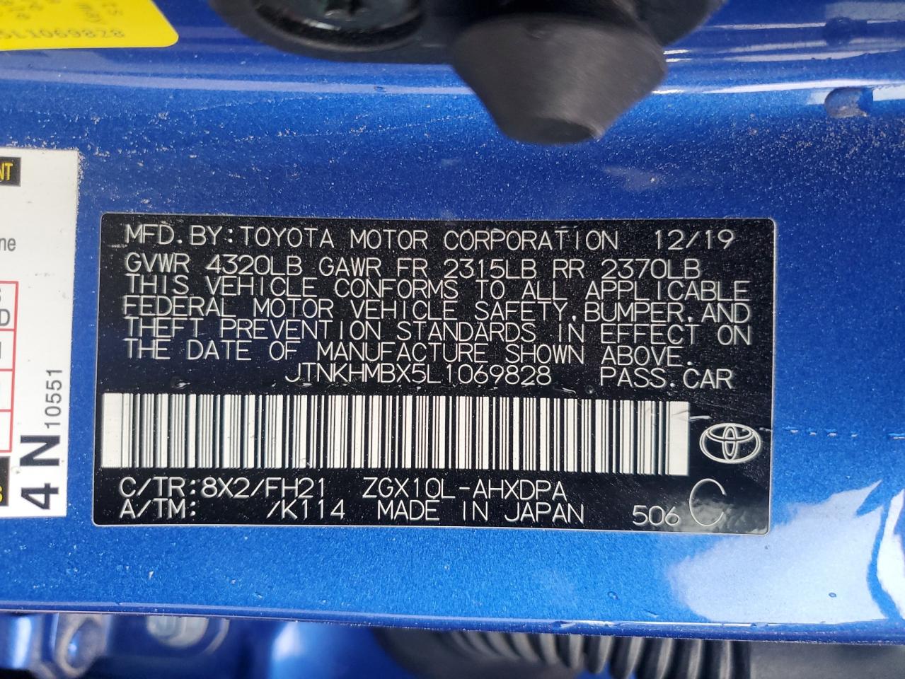 2020 Toyota C-Hr Xle VIN: JTNKHMBX5L1069828 Lot: 49157445