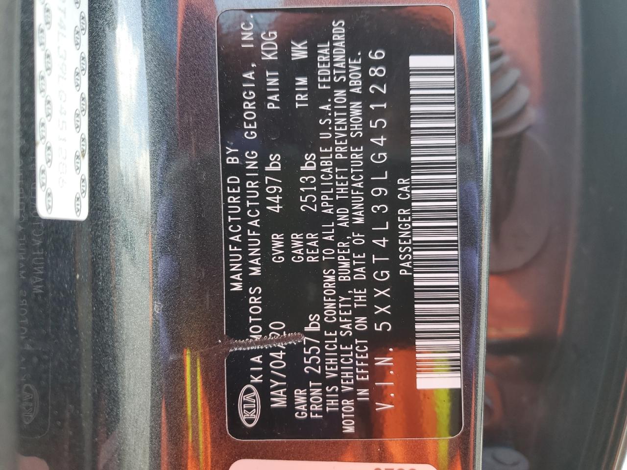 2020 Kia Optima Lx VIN: 5XXGT4L39LG451286 Lot: 47749405