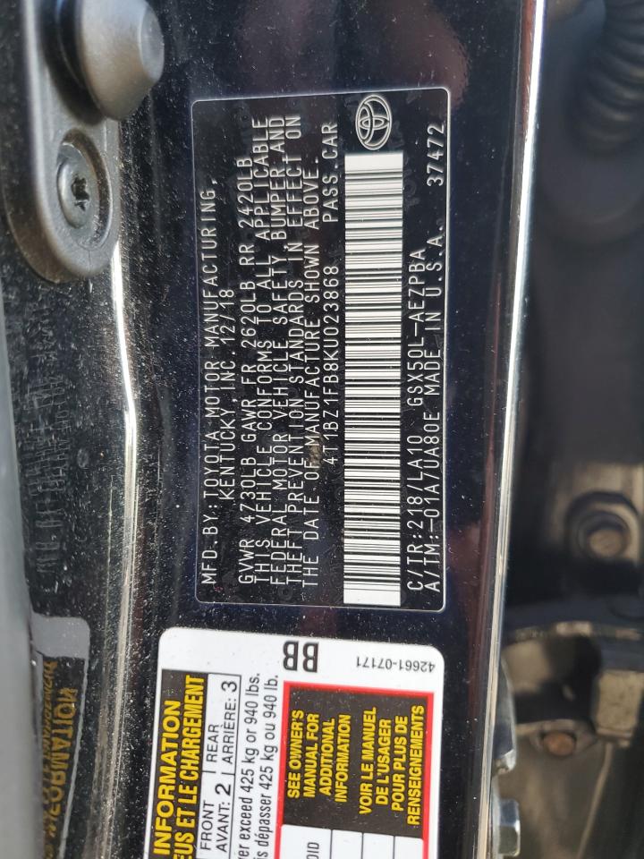 2019 Toyota Avalon Xle VIN: 4T1BZ1FB8KU023868 Lot: 50277205