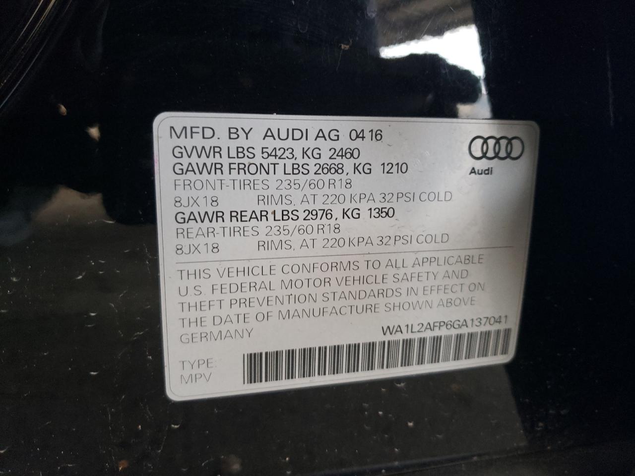 2016 Audi Q5 Premium Plus VIN: WA1L2AFP6GA137041 Lot: 50090515